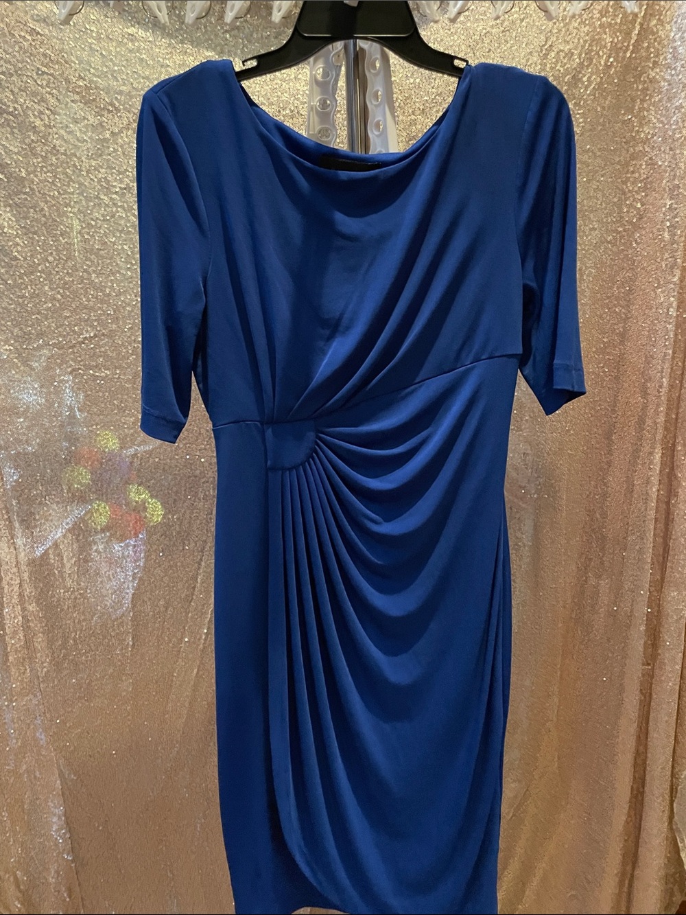 Connected apparel Royal Blue Draped Midi Dress